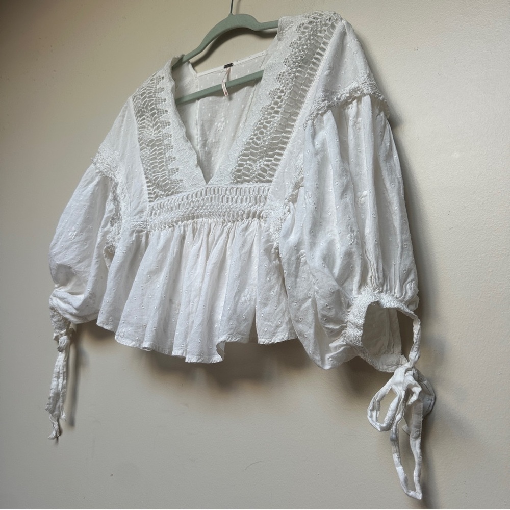 Free People Drive You Mad Blouse in Ivory Size X-Small - Picture 4 of 14